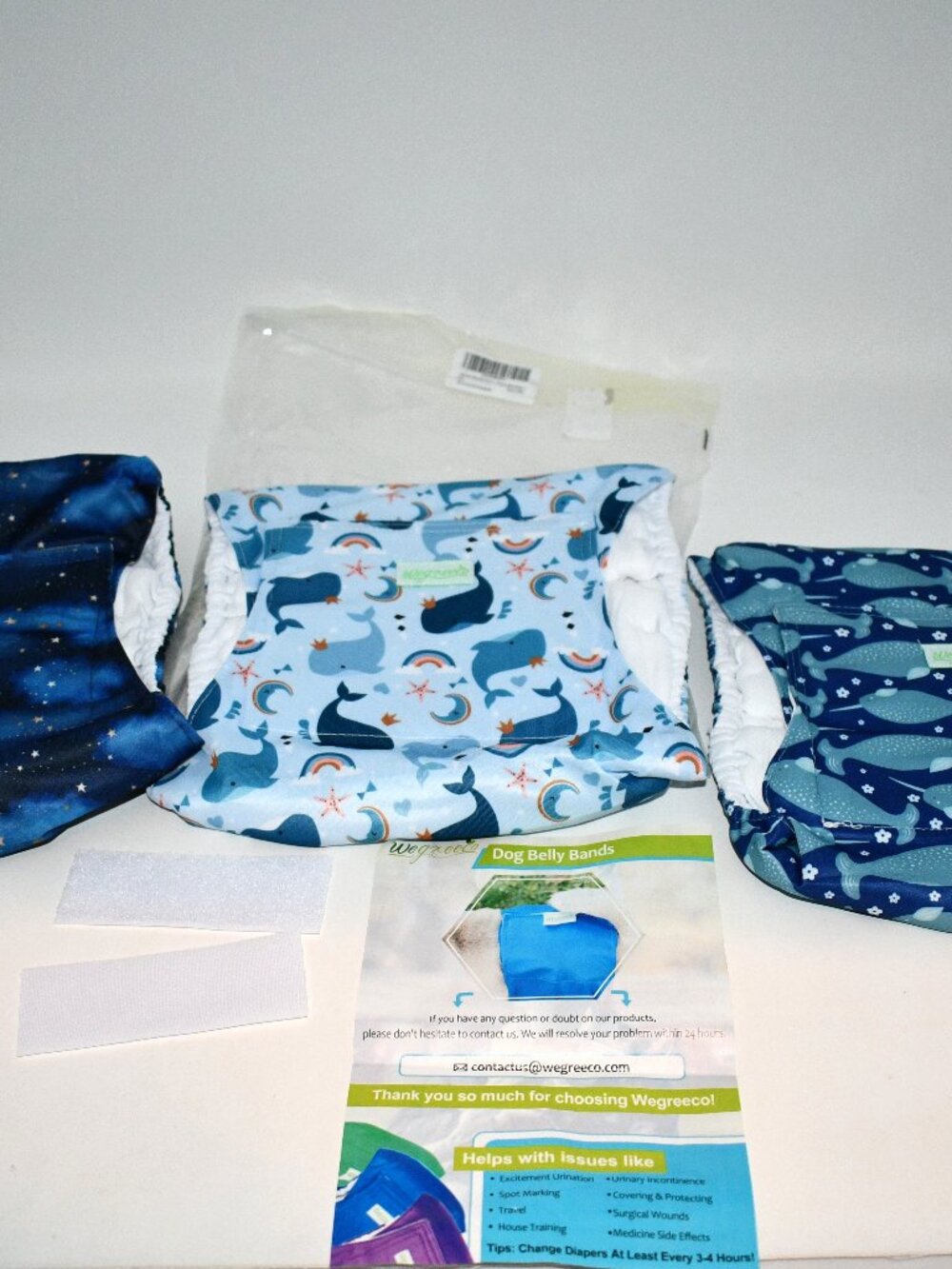 VUNCESSIN Reusable Male Dog Diapers LARGE Pack of 3 Washable Blue Multi NWT